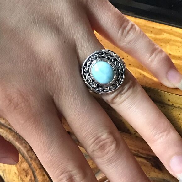 Natural Larimar Sterling Silver Ring Size 6 - Picture 2 of 8
